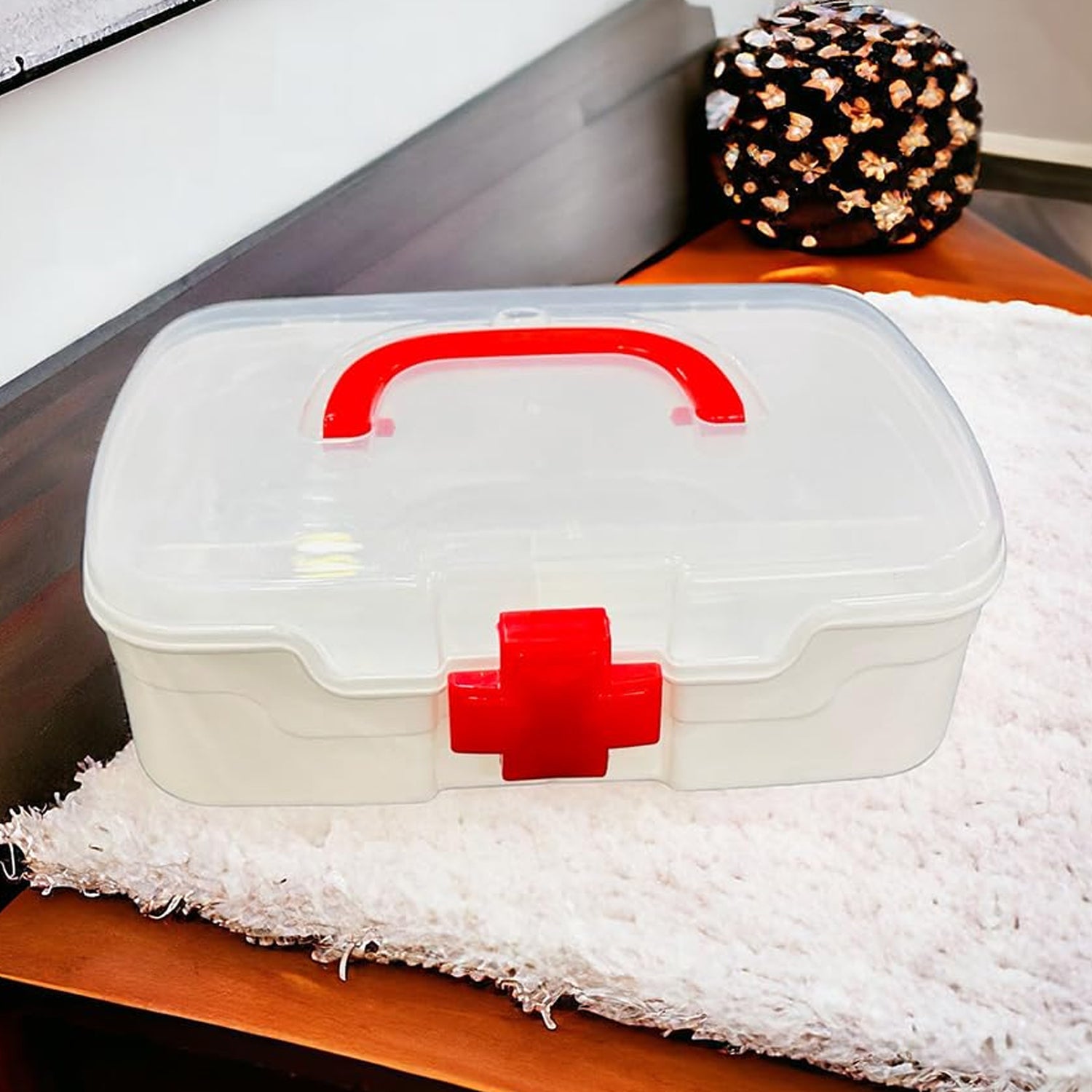 3-Compartment First Aid Box - Portable Medicine Storage with Detachable Tray & Transparent Lid 3-Compartment First Aid Box - Portable Medicine Storage with Detachable Tray & Transparent Lid